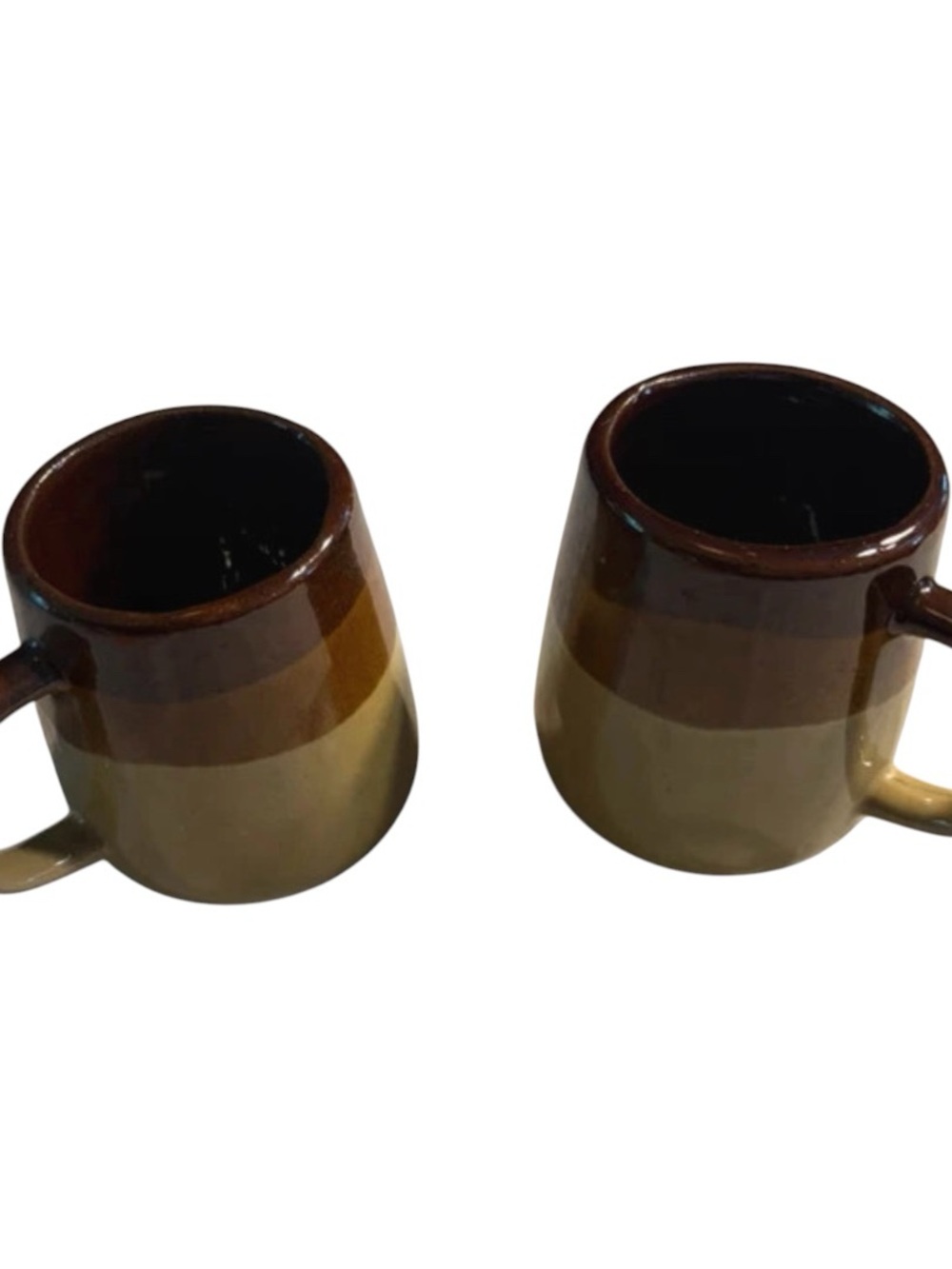 Vintage tritone brown stripe ceramic coffee mugs set of 2
